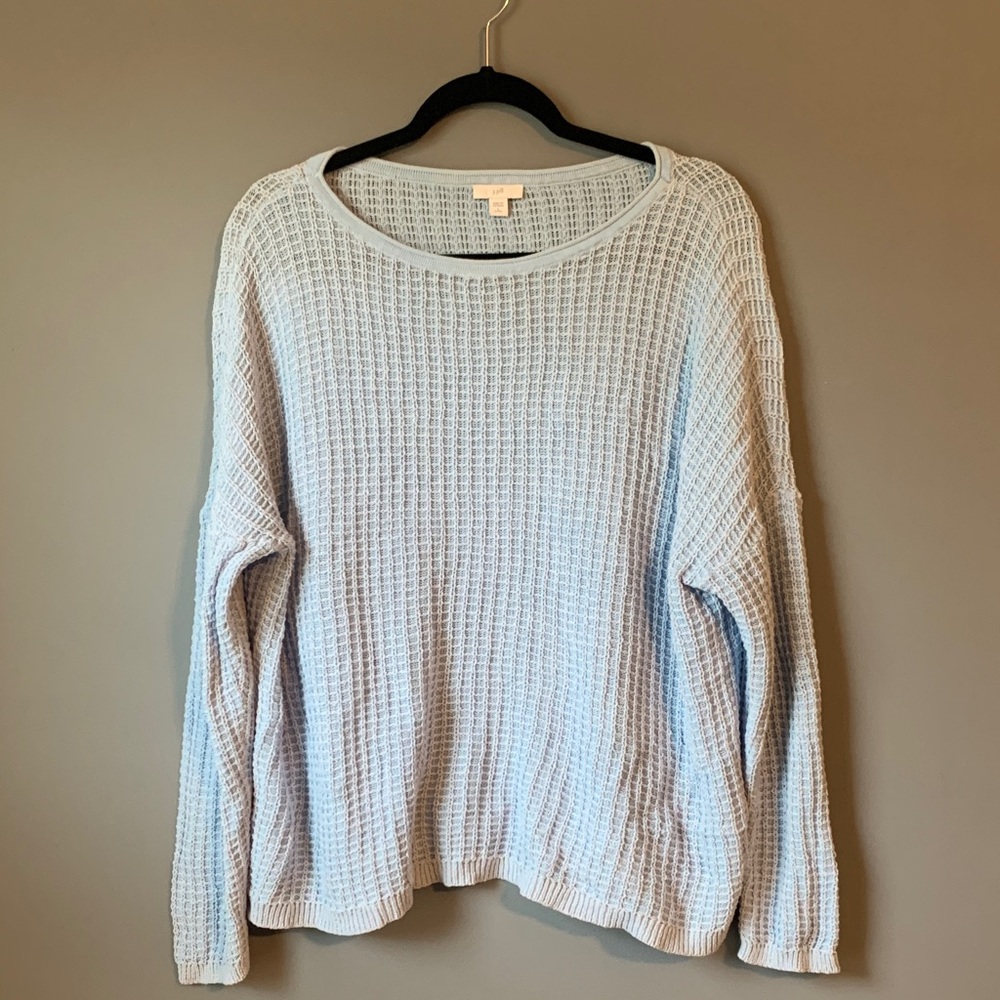 J. Jill Light Blue Waffle Knit Sweater Petite Large